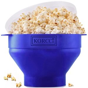 the original korcci microwaveable silicone popcorn popper, bpa free microwave popcorn popper, collapsible microwave popcorn maker bowl, dishwasher safe - blue