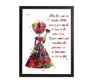 framed alice in wonderland quote watercolor art print queen heart lewis carrol party inspirational wall home office teen kid's room playroom nursery decor poster best friend gift picture