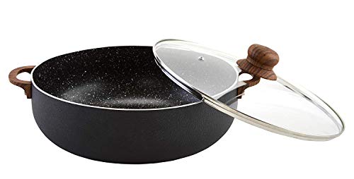 IMUSA USA Black 4.4Qt Stone Caldero with Woodlook Handles and Knob, 4.4 Quart