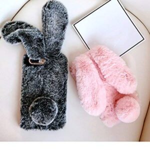 iPhone XR Rabbit Fur Case,Shinetop Bling Diamond Luxury Cute Soft Warm Fluffy Rex Rabbit Fur Case Winter Handmade Bunny Hair Plush with Crystal Bowknot Protective Cover for iPhone XR (2018) 6.1"-Pink