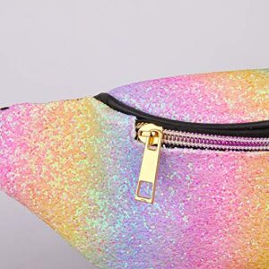 QtGirl Fanny Pack for Kids, Glitter Waist Bag Shiny Bags with Adjustable Belt for Children Sport Running, Camping, Trip