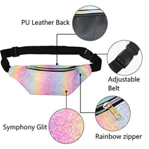 QtGirl Fanny Pack for Kids, Glitter Waist Bag Shiny Bags with Adjustable Belt for Children Sport Running, Camping, Trip