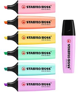 stabilo boss original pastel highlighter marker pens – full set of 6 + lilac haze