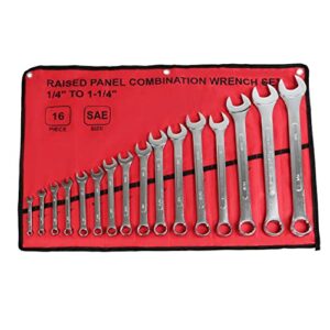 ABN Raised Panel Combination Wrench Set SAE Standard Wrench Set 1/4in to 1-1/4in 16-Piece Combination Wrenches Set