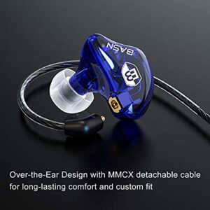 BASN in-Ear Monitor Headphones Dual Dynamic Drivers in Ear Earphones Detachable MMCX Cable Musicians in Ear Earbuds (MC100 Red/Blue, with Mic)