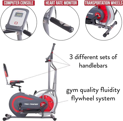 [BODY POWER] 2nd Generation Patented 3-in-1 Home Gym, Upright Compact Exercise Bike, Elliptical Machine & Recumbent Bike, Trio Trainer with Heartrate Monitor, Safety Brake Pad. BRT5088