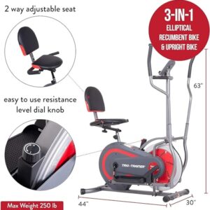 [BODY POWER] 2nd Generation Patented 3-in-1 Home Gym, Upright Compact Exercise Bike, Elliptical Machine & Recumbent Bike, Trio Trainer with Heartrate Monitor, Safety Brake Pad. BRT5088