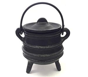 new age imports, inc. cast iron cauldron w/handle & lid, ideal for smudging, incense burning, ritual purpose, decoration, halloween decoration, candle holder, etc. (ribbed style 4" high, 2.25" dia)