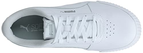 PUMA Women's Carina Sneaker, White White Silver, 9 M US