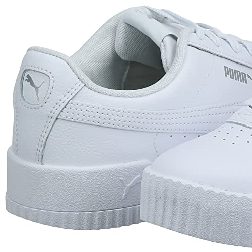 PUMA Women's Carina Sneaker, White White Silver, 9 M US