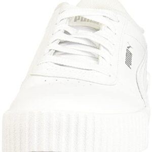 PUMA Women's Carina Sneaker, White White Silver, 9 M US