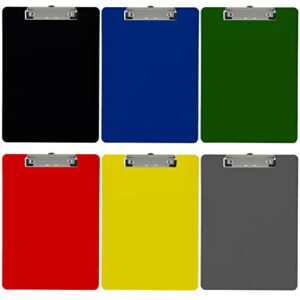 trade quest plastic clipboard opaque color letter size low profile clip (pack of 6) (assorted 3)