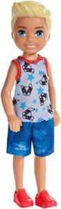 ​barbie club chelsea doll, 6-inch blonde boy doll wearing puppy-themed romper, for 3 to 7 year olds