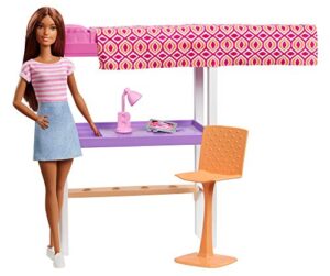 barbie doll and furniture set, loft bed with transforming bunk beds and desk accessories, gift set for 3 to 7 year olds​​​​