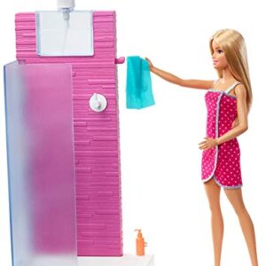 Barbie Doll and Furniture Set, Bathroom with Working Shower and Three Bath Accessories, Gift Set for 3 to 7 Year Olds​​