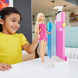 Barbie Doll and Furniture Set, Bathroom with Working Shower and Three Bath Accessories, Gift Set for 3 to 7 Year Olds​​