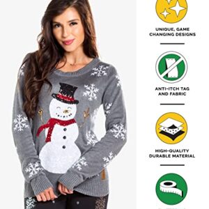 Tipsy Elves Women's Gray Sequin Snowman Christmas Neck Sweater Long Sleeve Sequin Snowman (Grey) XX-Large