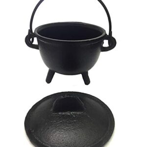 New Age Imports, Inc. Cast Iron Cauldron w/Handle & lid, Ideal for smudging, Incense Burning, Ritual Purpose, Decoration, Halloween Decoration, Candle Holder, etc. (Pot Style 4" Dia (BR90))