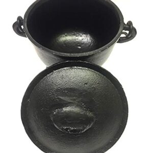 New Age Imports, Inc. Cast Iron Cauldron w/Handle & lid, Ideal for smudging, Incense Burning, Ritual Purpose, Decoration, Halloween Decoration, Candle Holder, etc. (Pot Style 4" Dia (BR90))