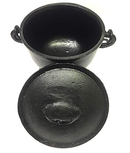 New Age Imports, Inc. Cast Iron Cauldron w/Handle & lid, Ideal for smudging, Incense Burning, Ritual Purpose, Decoration, Halloween Decoration, Candle Holder, etc. (Pot Style 4" Dia (BR90))