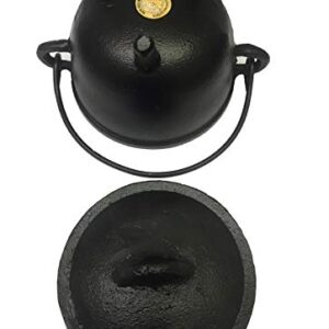 New Age Imports, Inc. Cast Iron Cauldron w/Handle & lid, Ideal for smudging, Incense Burning, Ritual Purpose, Decoration, Halloween Decoration, Candle Holder, etc. (Pot Style 4" Dia (BR90))