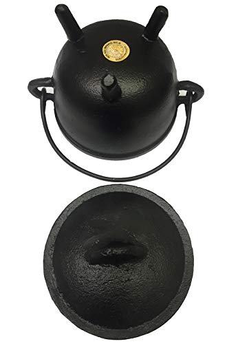 New Age Imports, Inc. Cast Iron Cauldron w/Handle & lid, Ideal for smudging, Incense Burning, Ritual Purpose, Decoration, Halloween Decoration, Candle Holder, etc. (Pot Style 4" Dia (BR90))