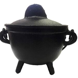 New Age Imports, Inc. Cast Iron Cauldron w/Handle & lid, Ideal for smudging, Incense Burning, Ritual Purpose, Decoration, Halloween Decoration, Candle Holder, etc. (Pot Style 4" Dia (BR90))