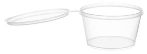 ecoquality [100 pack 2 oz leak proof plastic condiment souffle containers with attached lids - portion cup with hinged lid perfect for sauces, samples, slime, jello shot, food storage & more!