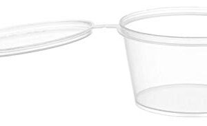 EcoQuality [100 PACK 2 Oz Leak Proof Plastic Condiment Souffle Containers with Attached Lids - Portion Cup with Hinged Lid Perfect For Sauces, Samples, Slime, Jello Shot, Food Storage & More!