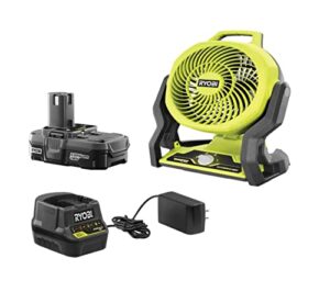 ryobi 18-volt one+ hybrid portable fan(p3320) with p163 lithium-ion battery(2.00ah) and charger