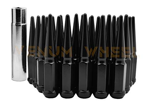 Venum wheel accessories 20 Pc +1 Key - Black Solid Spike Lug Nuts | 1/2"-20 Thread | 4.5" Tall | Works with Chevrolet GMC C10 K10 1/2 Ton Trucks K5 Blazer Jimmy - Aftermarket Wheels