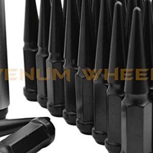 Venum wheel accessories 20 Pc +1 Key - Black Solid Spike Lug Nuts | 1/2"-20 Thread | 4.5" Tall | Works with Chevrolet GMC C10 K10 1/2 Ton Trucks K5 Blazer Jimmy - Aftermarket Wheels