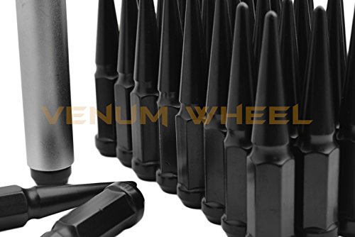 Venum wheel accessories 20 Pc +1 Key - Black Solid Spike Lug Nuts | 1/2"-20 Thread | 4.5" Tall | Works with Chevrolet GMC C10 K10 1/2 Ton Trucks K5 Blazer Jimmy - Aftermarket Wheels