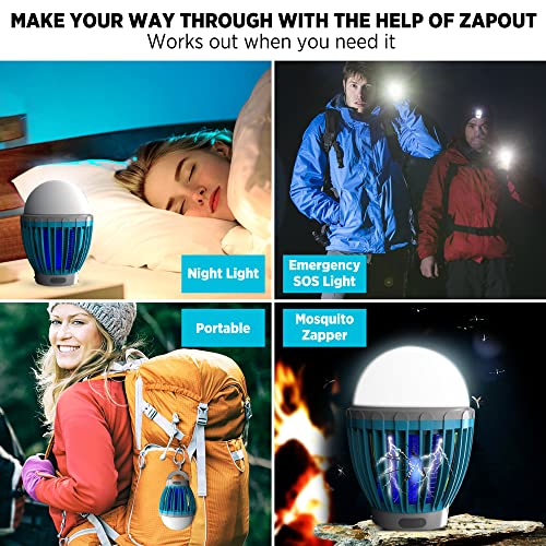 Zapout Camping Lantern Bug Buster Bulb Zapper Tent Light Portable Led and Emergency Lamp with Waterproof Mosquito Repellent Fly Killer USB 2000mAh Rechargeable Battery for Outdoor (Aqua)