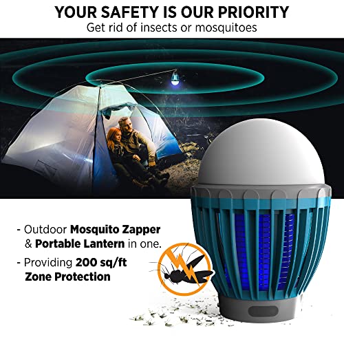 Zapout Camping Lantern Bug Buster Bulb Zapper Tent Light Portable Led and Emergency Lamp with Waterproof Mosquito Repellent Fly Killer USB 2000mAh Rechargeable Battery for Outdoor (Aqua)
