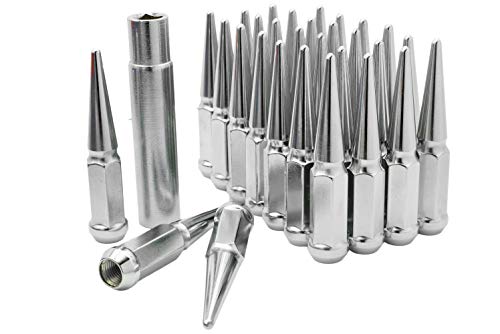 Venum wheel accessories 20 Pc Chrome Spike Lug Nuts | 1/2"-20 Thread | 4.5" Tall + Key Socket | Works with Chevrolet GMC C10 K10 1/2 Ton Trucks K5 Blazer Jimmy - Aftermarket Wheels