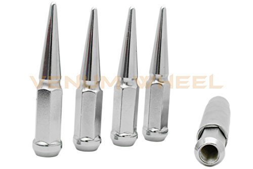 Venum wheel accessories 20 Pc Chrome Spike Lug Nuts | 1/2"-20 Thread | 4.5" Tall + Key Socket | Works with Chevrolet GMC C10 K10 1/2 Ton Trucks K5 Blazer Jimmy - Aftermarket Wheels