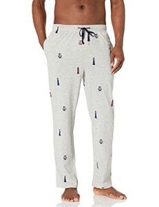 nautica men's soft woven 100% cotton elastic waistband sleep pajama pant, grey heather, large