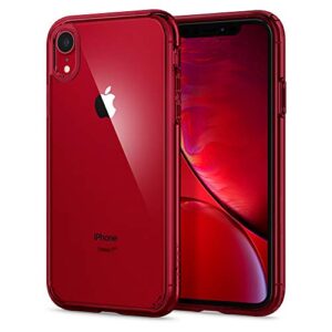 spigen ultra hybrid [anti-yellowing] [military grade] designed for iphone xr case, 6.1 inch cover - red