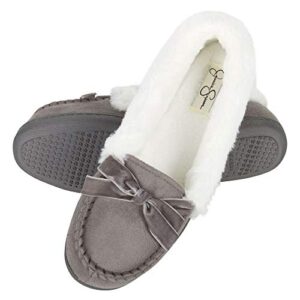 Jessica Simpson Womens Micro Suede Moccasin Indoor Outdoor Slipper Shoe,Grey,Medium