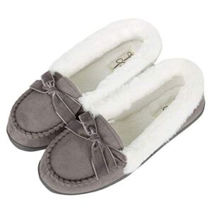 Jessica Simpson Womens Micro Suede Moccasin Indoor Outdoor Slipper Shoe,Grey,Medium