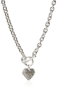 guess women's toggle logo charm necklace, silver, one size