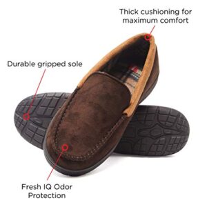 Hanes boys Moccasin House Shoe With Indoor Outdoor Memory Foam Sole Fresh Iq Odor Protection Slipper, Brown Microsuede, Large Little Kid US