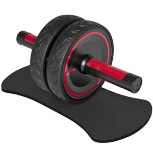 Readaeer Metal Handle Ab Roller Wheel with Knee Pad Abdominal Exercise for Home Gym Fitness Equipment Black & Red