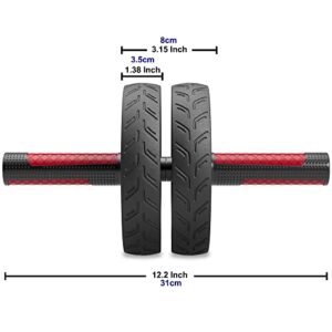 Readaeer Metal Handle Ab Roller Wheel with Knee Pad Abdominal Exercise for Home Gym Fitness Equipment Black & Red