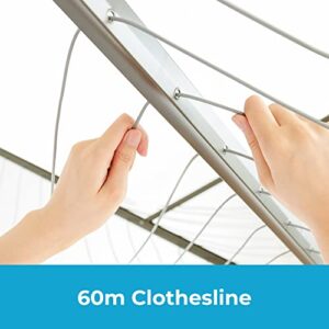 Bizvalue Clothesline Outdoor Rotary Dryer, 4 Arms Foldable Heavy Duty Height Adjustable Clothes Drying Rack, 196FT Drying Space, Hang Wet or Dry Laundry