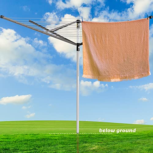 Bizvalue Clothesline Outdoor Rotary Dryer, 4 Arms Foldable Heavy Duty Height Adjustable Clothes Drying Rack, 196FT Drying Space, Hang Wet or Dry Laundry