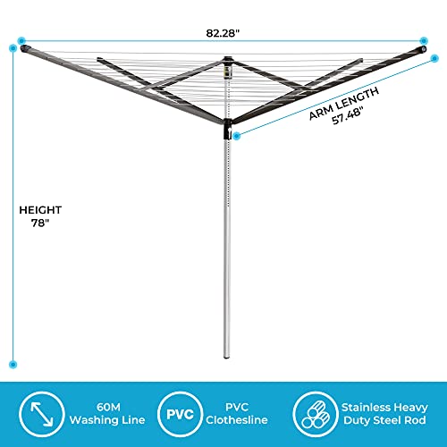 Bizvalue Clothesline Outdoor Rotary Dryer, 4 Arms Foldable Heavy Duty Height Adjustable Clothes Drying Rack, 196FT Drying Space, Hang Wet or Dry Laundry