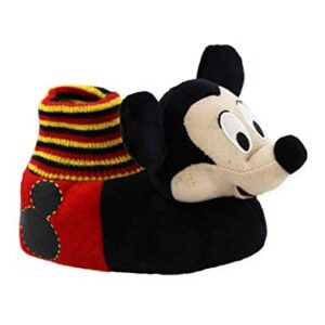 Disney Mickey Mouse Toddler Boys Plush 3D Mickey Head Sock Top Slippers (7-8 M US Toddler, Black/Red)