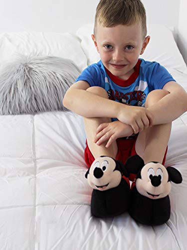 Disney Mickey Mouse Toddler Boys Plush 3D Mickey Head Sock Top Slippers (7-8 M US Toddler, Black/Red)